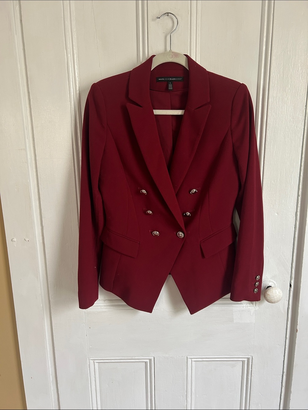White House Black Market Double-Breasted Wine Red Blazer